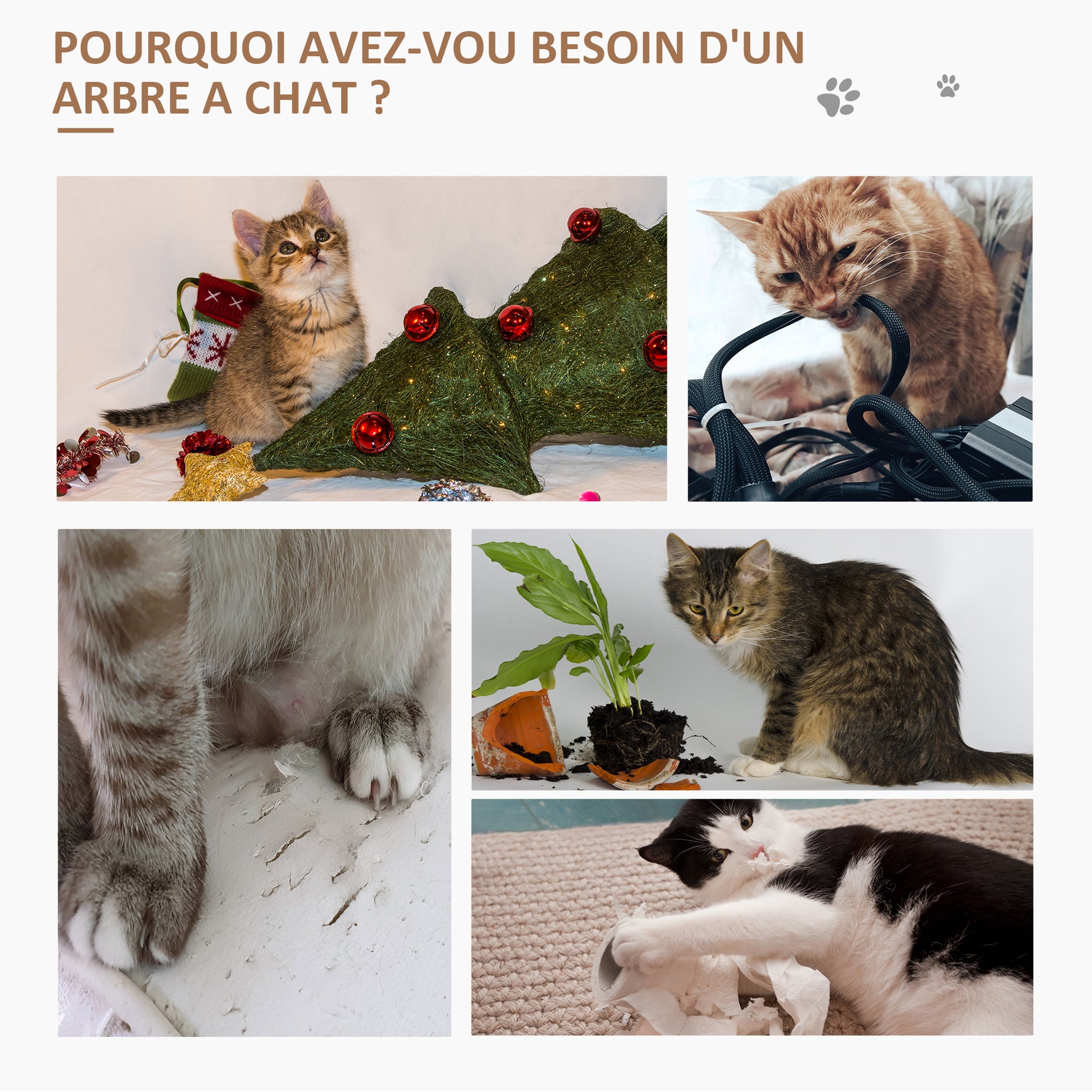 Arbre à chat en cercle avec griffoir en jute et jouet de souris coussin en peluche doux en panneaux de particules 40 x 30 x 56 cm kaki beige café