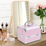 Mallette à maquillage rangement à 3 niveaux avec miroir verrouillage avec 2 clés dim. 20L x 15l x 15H cm rose