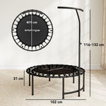 Fitness Trampoline with Elastic Cords, 5-Position Adjustable Handle, 100 kg Capacity, Steel, Ø102x132cm, Black