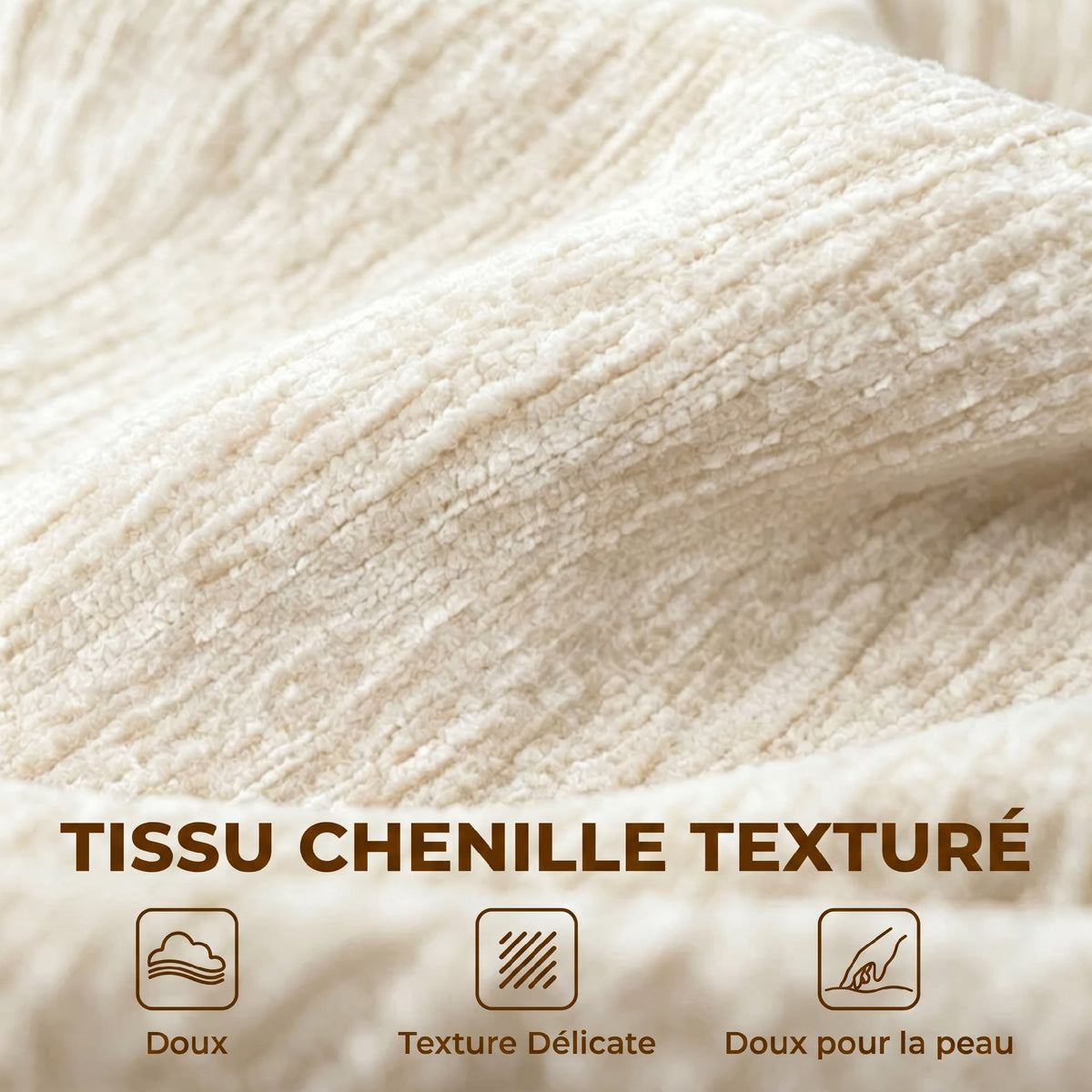 Canapé d'angle 256 cm avec méridienne, canapé-lit 3 places en chenille forme de L, assise et accoudoirs larges, beige