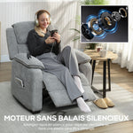 Sillón relax eléctrico, sillón reclinable, puerto USB, reposapiés, bolsillos laterales, mando a distancia, 86x90x103cm, gris claro
