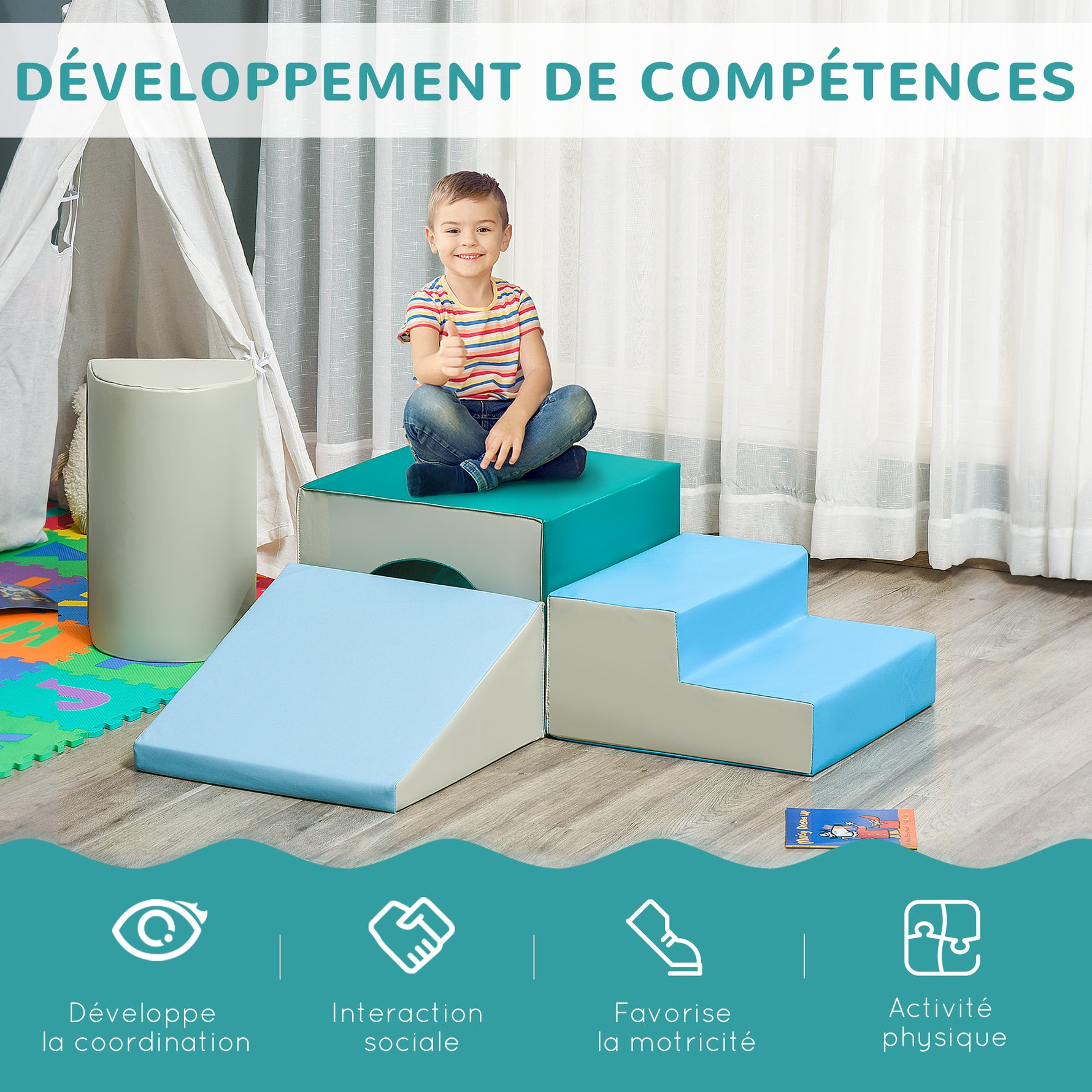 4PCS Module motricité bébé parcours motricité bébé en mousse EPE pour enfants d'âge préscolaire, multicolore