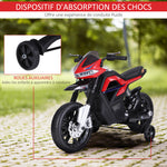 Moto électrique pour Enfants de 3-6 ans 25 W 6 V 3 Km/h Effets Lumineux et sonores roulettes Amovibles Charge max. 30 kg Rouge