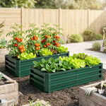 Lot de 2 Carrés Potagers de Jardin Rectangulaires, Tôle d'Acier Ondulée, 120 x 60 x 30,5 cm, Vert Foncé