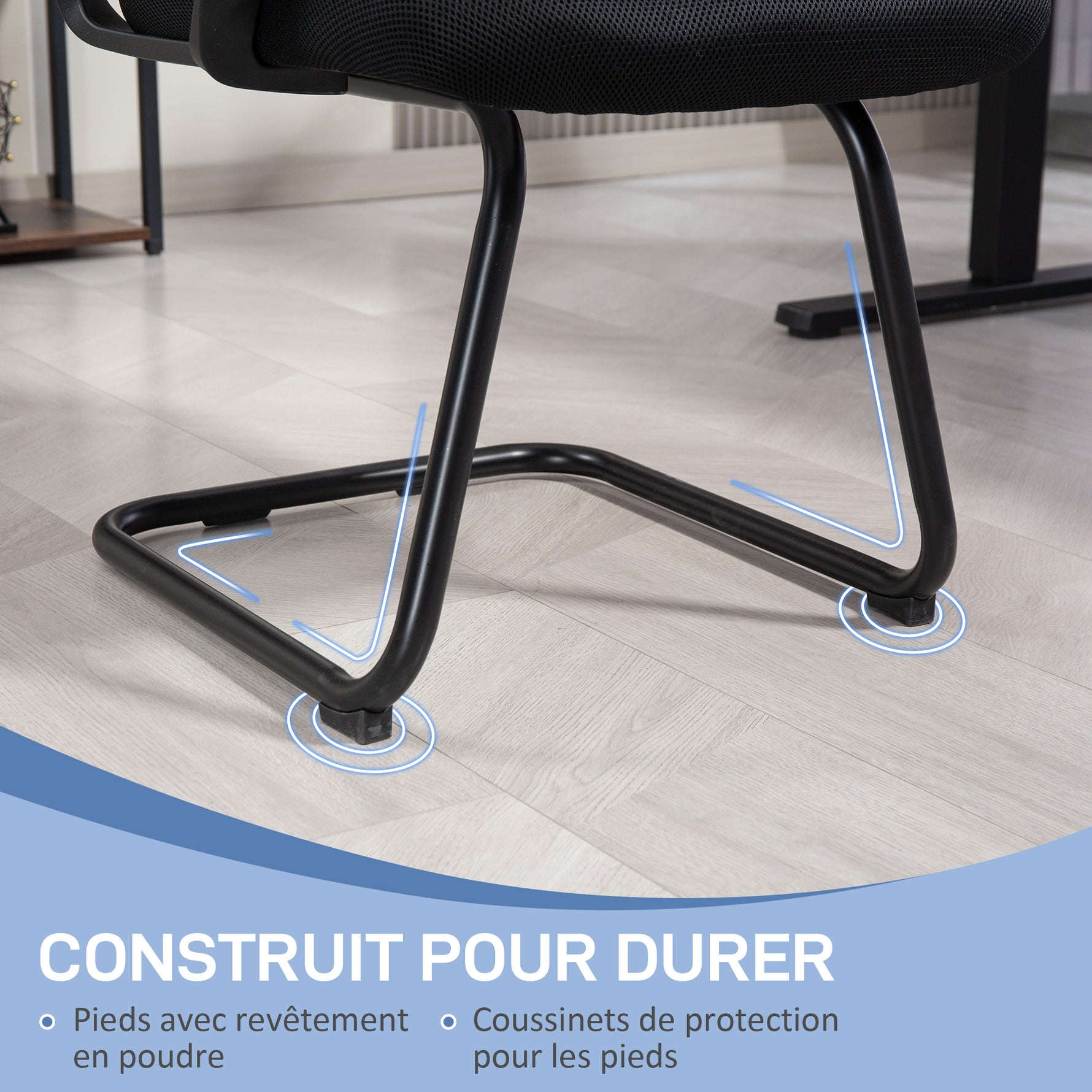 Chaise de bureau en maille sans roulettes, base en traîneau, pour salle de conférence, attente, réception, noir