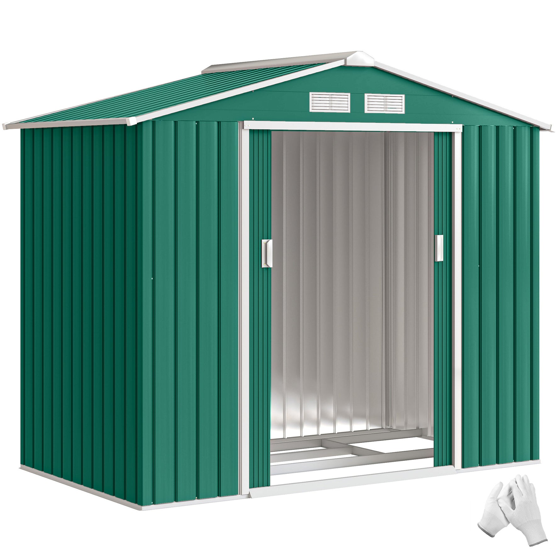 Abri de Jardin 2,42 m² - Remise pour Outils avec kit de fondation - cabanon Porte verrouillable - dim. 213L x 130l x 185H cm - tôle d'acier Vert