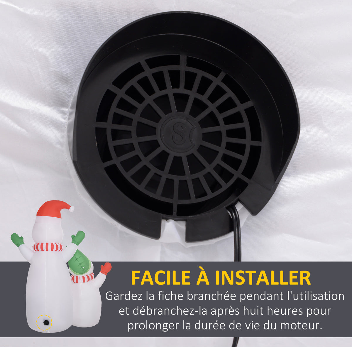 Bonhomme de neige gonflable de Noël, 240 cm, décoration gonflables de Noël avec lumières LED, blanc