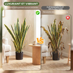 Plante Artificielle Sansevieria 77 cm avec 21 Feuilles Ajustables et Pot, Facile à Nettoyer, pour Bureau, Chambre, Vert