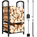Porte bûches - Range bûches Serviteur de cheminée - Multi Accessoires 2 étagères 40L x 30l x 75H cm métal Noir