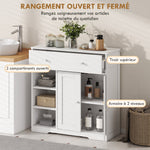 Meuble de Salle de Bain avec 1 Tiroir, 2 Portes, 3 Compartiments Ouverts, Style Scandinave, 80x30x80,2cm, Blanc