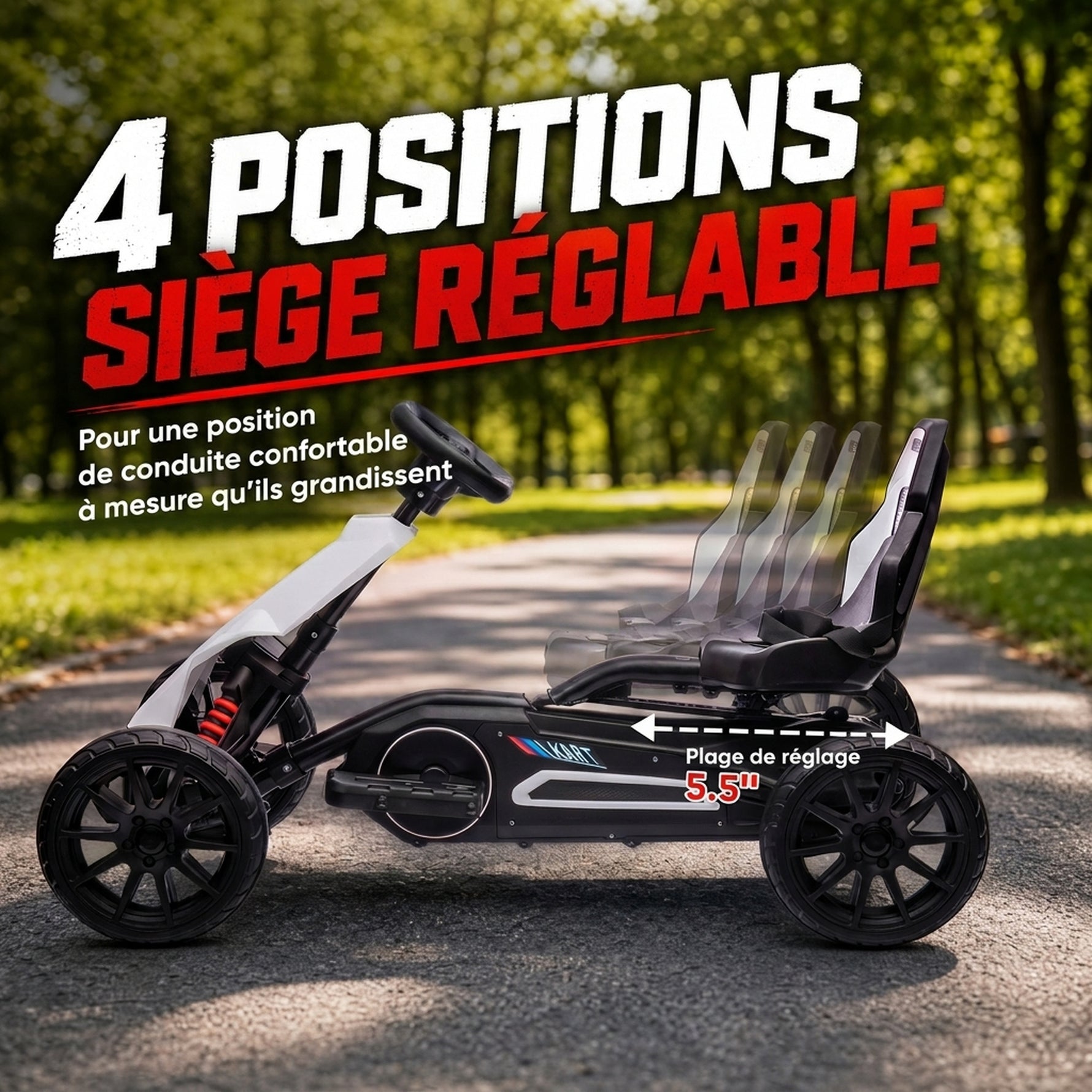 Kart électrique pour enfant 12V - Vitesse réglable 3-5km/h pour enfants de 3 à 8 ans - siège réglable - blanc