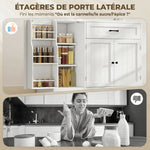 Buffet cuisine, meuble de rangement avec tiroir, 3 portes à fermeture douce, racks-porte et étagères réglables, blanc