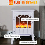 Cheminée électrique sur pied 1000/2000 W, fausse cheminée décorative avec effet flamme LED, blanc