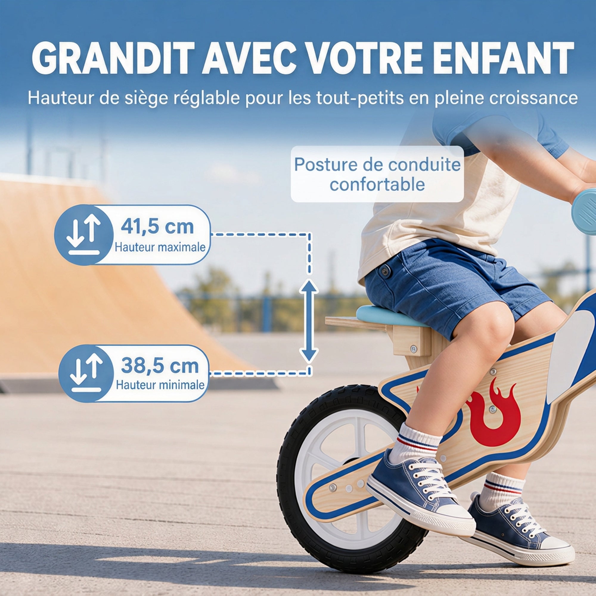 Draisienne Enfants Vélo Bébé sans Pédales avec Selle Réglable en PU, pour 3-5 Ans Jusqu'à 50 kg, Bois Naturel