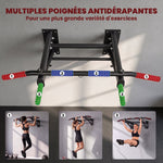 Barre de Traction Murale Pliable avec Poignées Antidérapantes, 3 Crochets pour Bandes de Résistance, 98x65x31cm, Noir