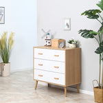 Commode Design scandinave 3 tiroirs coulissants Pieds effilés inclinés Panneaux Particules Aspect Bois Clair