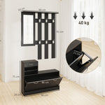 Ensembles 3 en 1 de meuble d'entrée vestiaire avec panneau porte-manteau, miroir et banc à chaussures noir