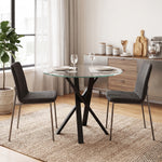Tavolo da pranzo rotondo per 4 persone, Ø 80 x 75 cm, tavolo da cucina, piano in vetro temperato, trasparente