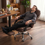 Fauteuil de bureau direction massant chauffant hauteur réglable dossier inclinable toile de microfibre marron