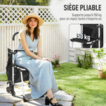Chariot de courses pliable caddie de courses portable à roulettes avec siège pliable, sac amovible, 46x59,5x97cm, noir