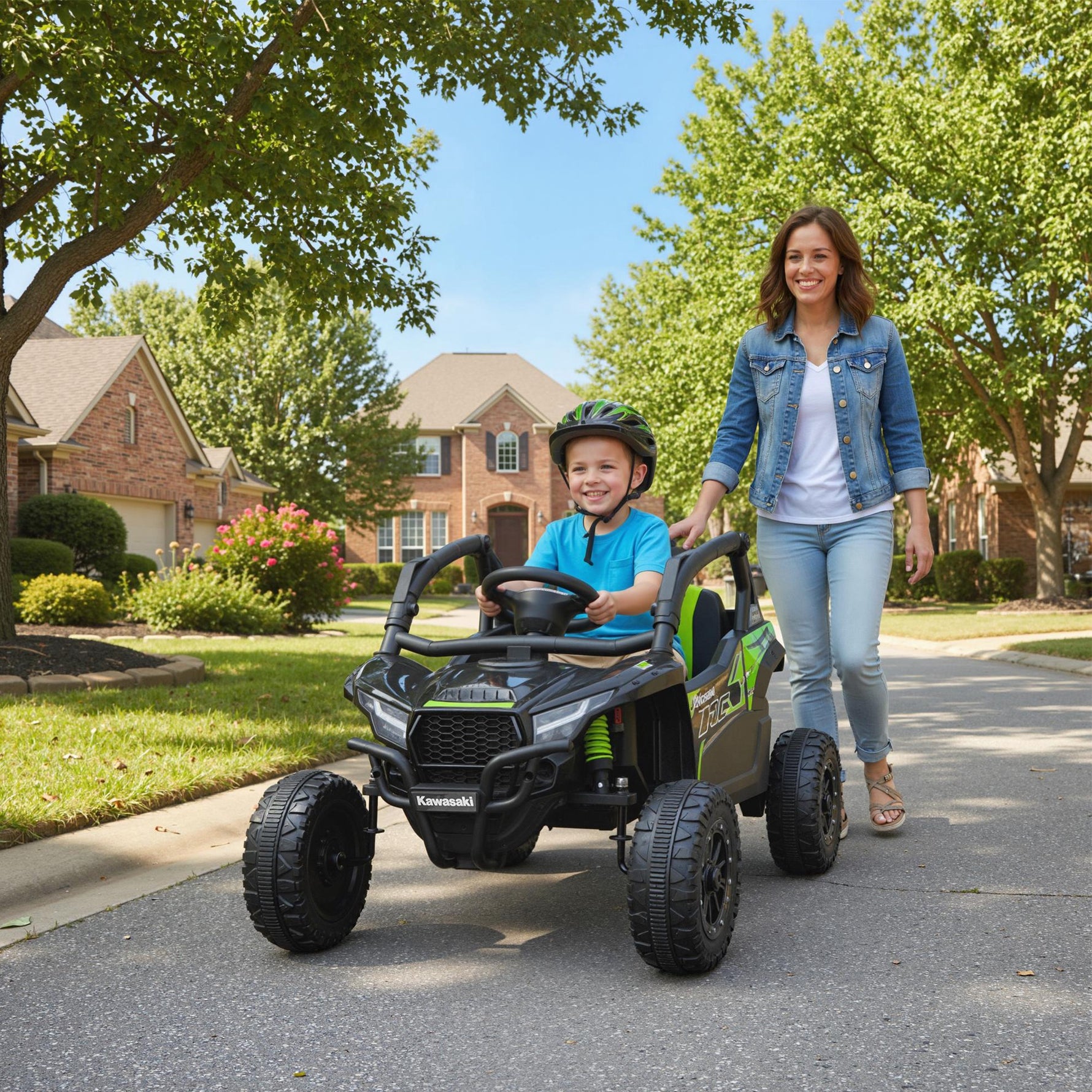 Voiture électrique enfant UTV KAWASAKI TERYX KRX 1000 12 V à 2 moteurs 25 W télécommande 2,4 Ghz 100 x 64 x 56 cm noir