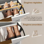 Meuble à chaussures 12 paires, armoire à chaussures étroite avec 2 tiroirs rabattables, étagères réglables, blanc