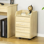 Caisson bureau rangement sur roulettes 4 tiroirs coulissants MDF et panneaux particules 40x36x65cm bois naturel
