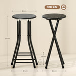 Lot de 2 Tabourets de Bar Pliables, Chaises de Bar Ronds avec Double Repose-Pieds, Cadre en Acier, Noir