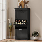 Meuble à chaussures, armoire à chaussures 3 portes abattants 15 paires, étagères réglables, 54 x 24 x 117,5 cm, noir