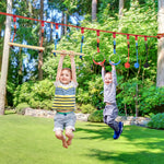 Percorso a ostacoli ninja per bambini, 30 accessori e borsa per il trasporto, 10 m di slackline blu nero rosso