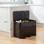 Poubelle de cuisine 45L avec 3 compartiments de 15L, couvercle, seaux intérieurs amovibles, 3 x 15L, noir