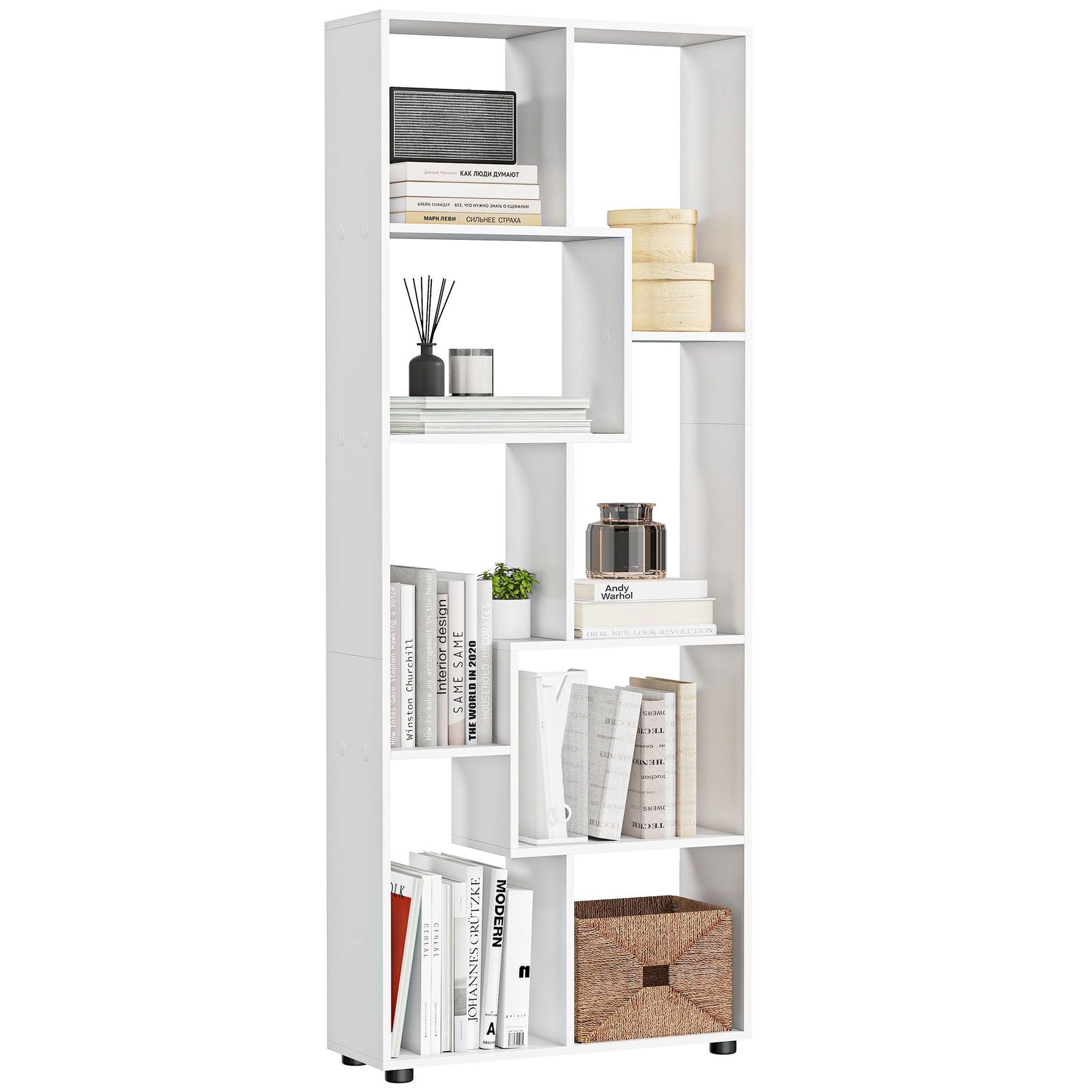 Bibliothèque étagère Zig zag Design Contemporain 70L x 24l x 178H cm Panneaux Particules Blanc