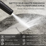 Nettoyeur Haute Pression 1600W, Débit 432 L/h, Pompe en Aluminium 130 Bars, Tuyau 6m, Flacon de Savon, Bleu