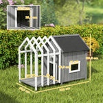 Niche pour chien extérieur en bois maison chien extérieur avec terrasse, porte à lamelles, 106 x 62,5 x 80,5 cm, gris