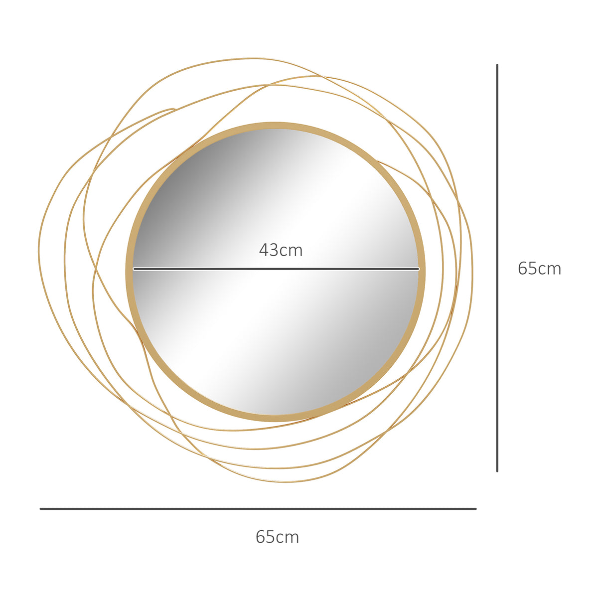 Miroir rond en métal filaire doré, décoration style moderne, diamètre Φ65 cm