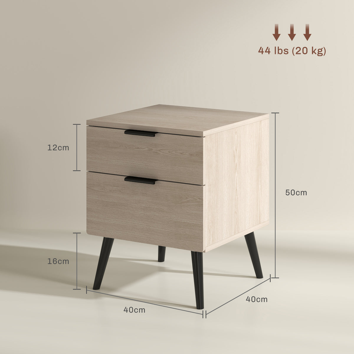 Lot de 2 tables de chevet table de nuit style nordique moderne avec tiroir à deux niveaux 40 x 40 x 50 cm chêne