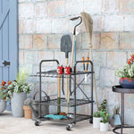 Organizzatore per attrezzi da giardino, supporto per attrezzi da giardino a 2 livelli con 40 scomparti e ruote 57 x 48 x 70 cm nero