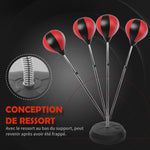 Sac de Frappe sur Pied Punching ball sur pied réglable en hauteur 126-144 cm avec gants, pompe et base de lestage pour adolescents et débutants noir et rouge