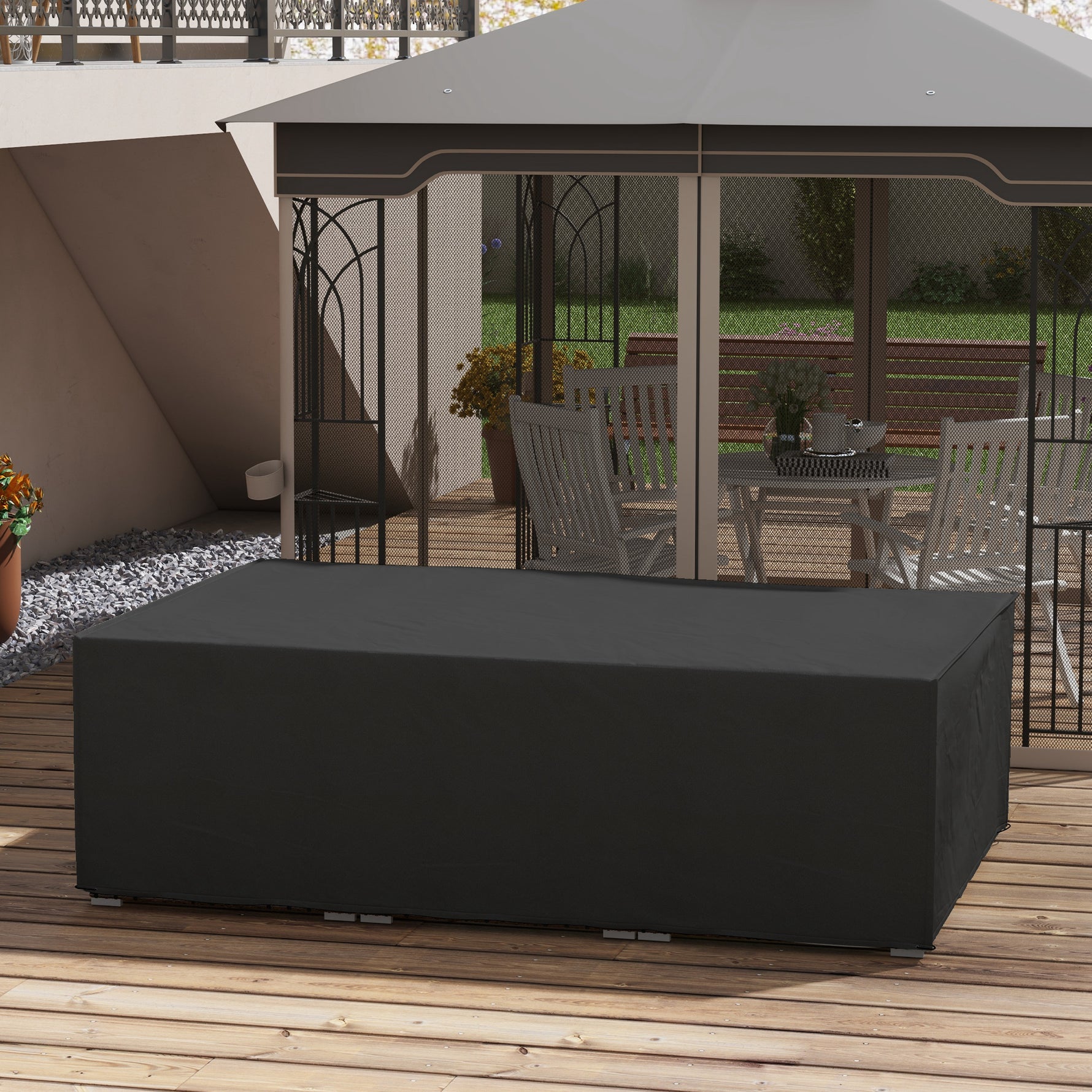 Housse salon de jardin bâche housse table de jardin tissu Oxford étanche anti-UV, 222 x 155 x 67 cm, noir