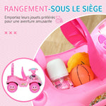 Voiture Porteur pour Enfants, Véhicule à Pousser avec Klaxon, Lumières, Musique, Volant, Rangement Sous le Siège, Rose