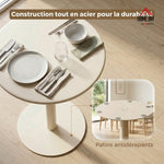 Tavolo da Pranzo Rotondo per 2 Persone Ø60 cm, Moderno con Base Rotonda, Struttura in Acciaio, per Interni ed Esterni, Beige