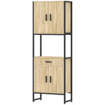 Buffet Haut Cuisine, Armoire de Cuisine, 4 Portes à Fermeture Douce, Tiroir, Plan de Travail, 60x30x170cm, Bois Naturel