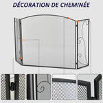 Pare-feu pour cheminée ou poêle design élégant Pare-étincelles 3 Volets Pliables dim. 132,5L x 76,5H cm Acier métal Noir