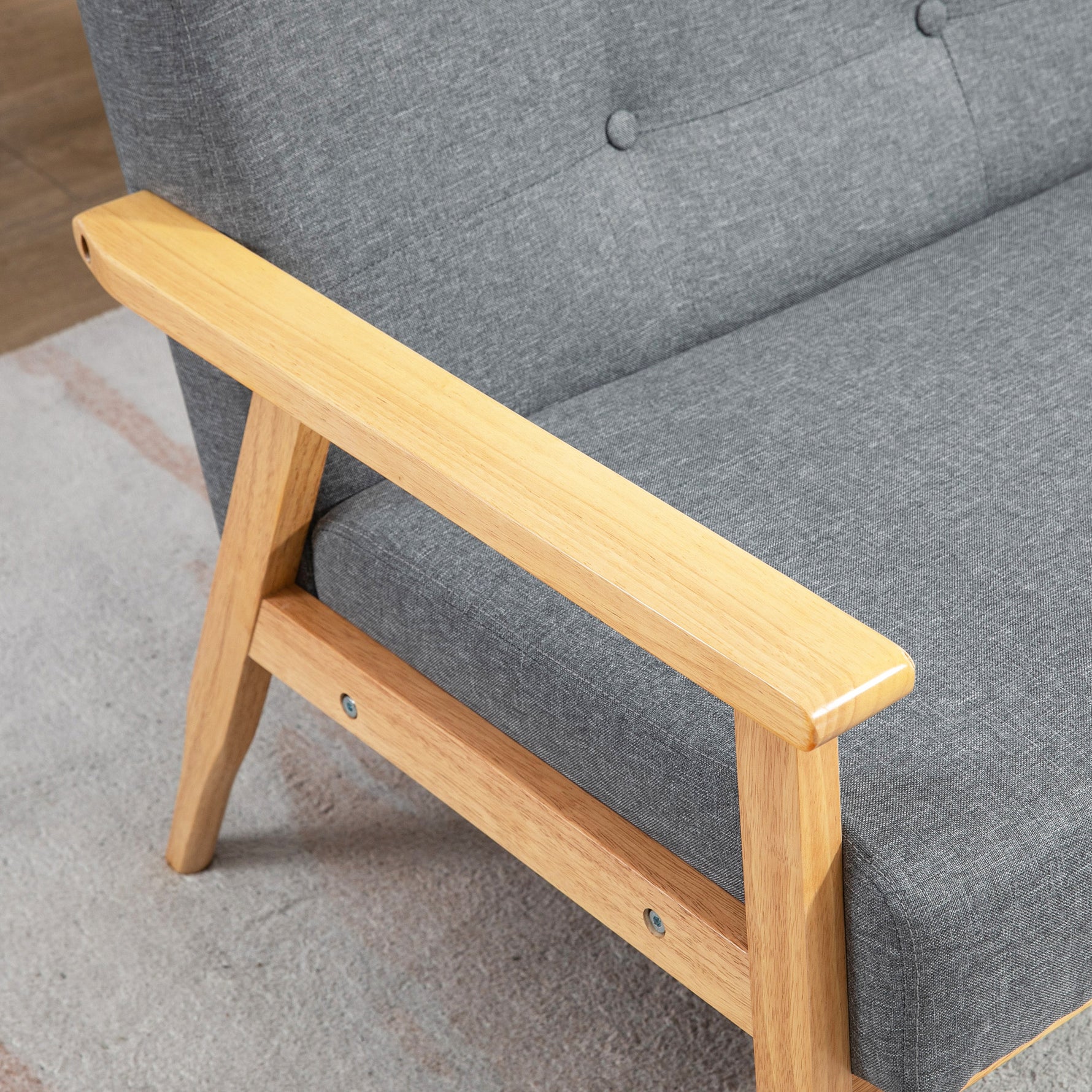 Canapé 3 places 154,5, canapé scandinave avec dossier capitonné, assise rembourrée et accoudoirs, gris