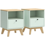 Lot de 2 tables de chevet, tables de nuit avec tiroir et compartiment ouvert, 40 x 40 x 55 cm, chêne et vert clair