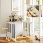 Cage pour chiens, table d'appoint, gamelles amovibles rotatives à 360° 2 portes pour chien moyenne 80x55x71,5cm blanc
