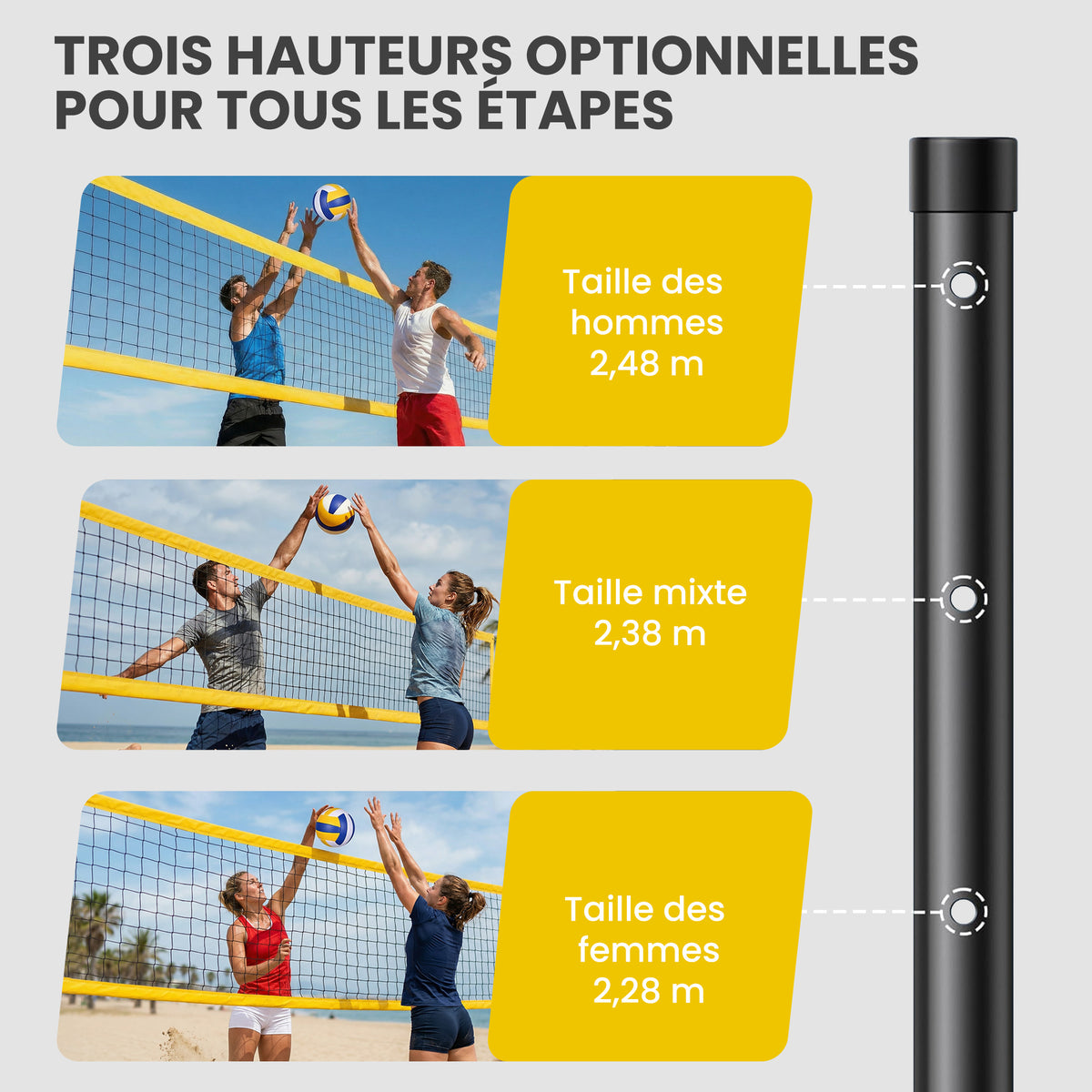 Ensemble de Volley-Ball et Badminton, Poteaux en Acier Hauteur Réglable, Sac de transport, pour Pelouse Plage Jardin