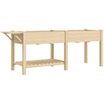 Jardinière sur pieds carré potager de jardin sur pieds 2 bacs tablette étagère inférieure 207 x 59 x 78 cm bois naturel