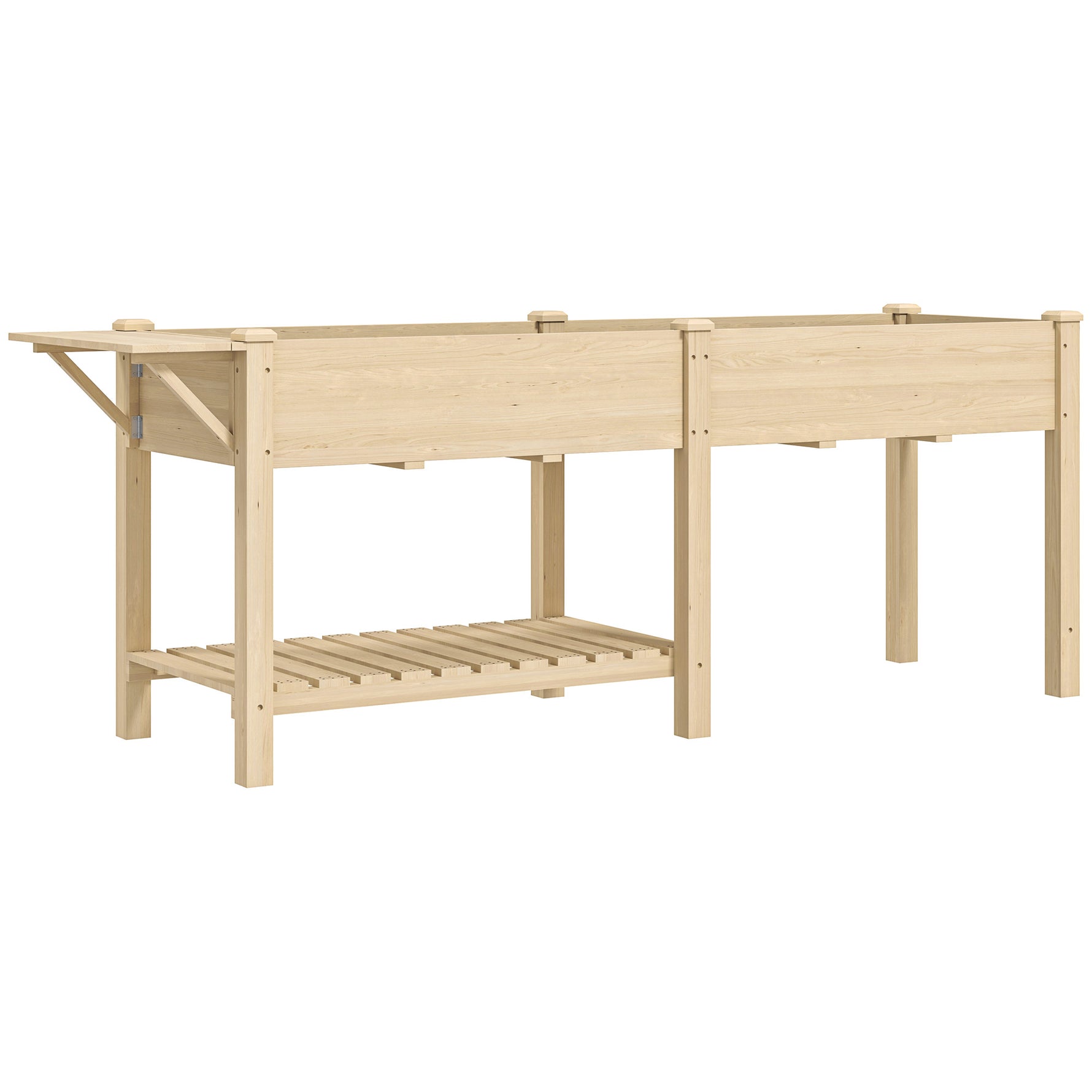 Jardinière sur pieds carré potager de jardin sur pieds 2 bacs tablette étagère inférieure 207 x 59 x 78 cm bois naturel