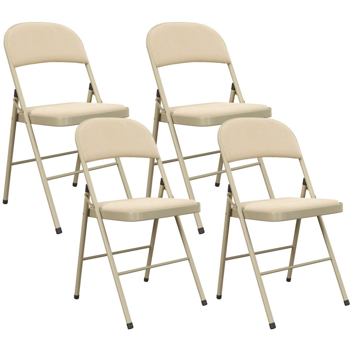 Lot de 4 chaises pliantes et portables intérieur avec assises et dossiers rembourrés en velours, cadre en acier, beige